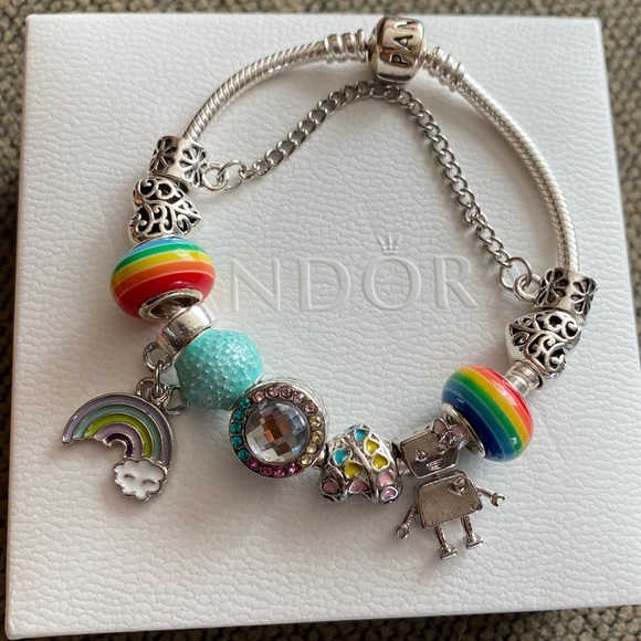 Pandora Snake Bracelet with Colorful Fantasy Love Rainbow Charms Jewelry EUC - Picture 14 of 14